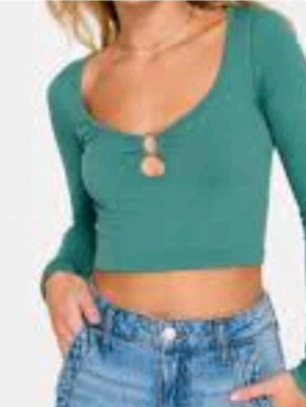 Aeropostale Teal Yoga Long-Sleeve Cropped Top